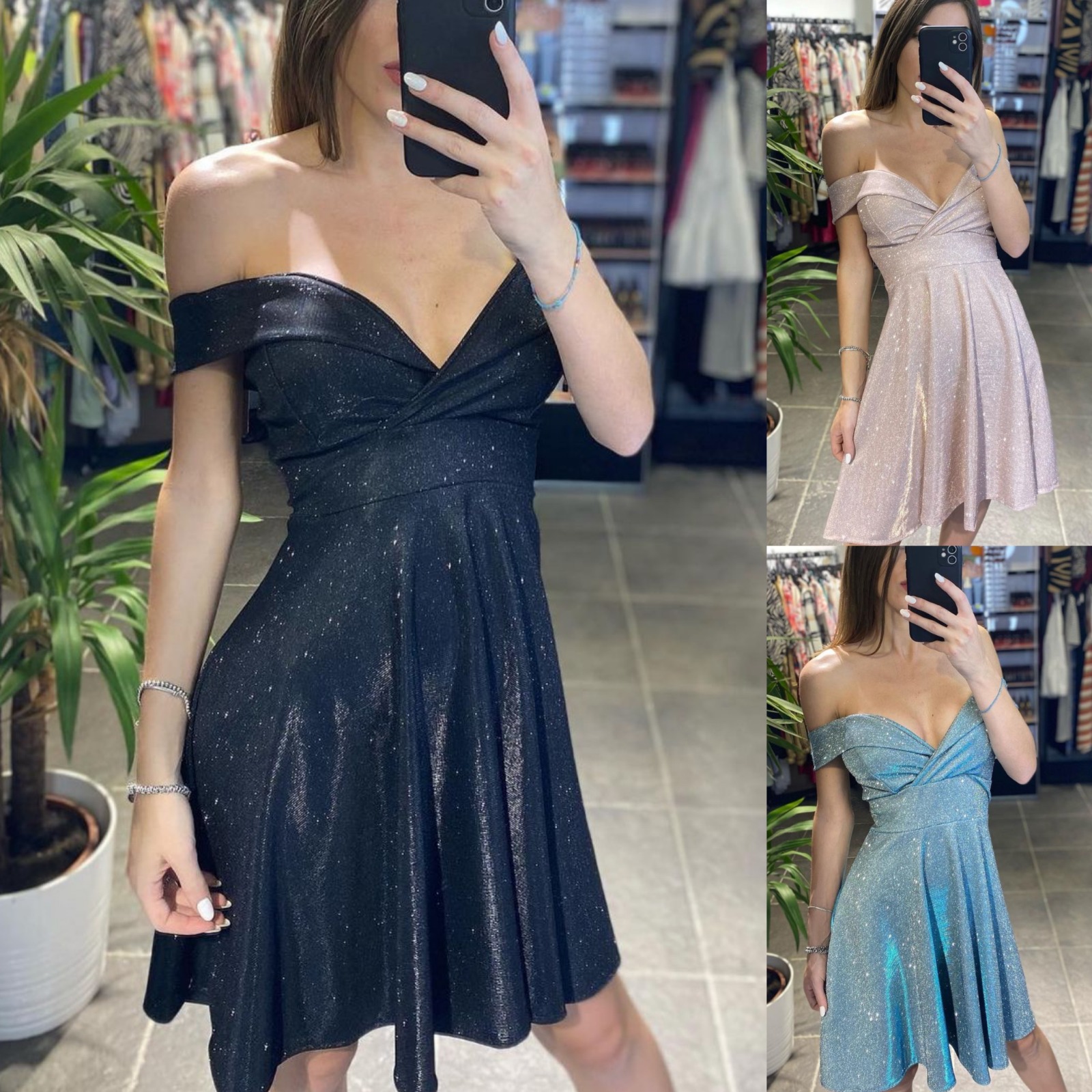Schulterfreies Partykleid              
