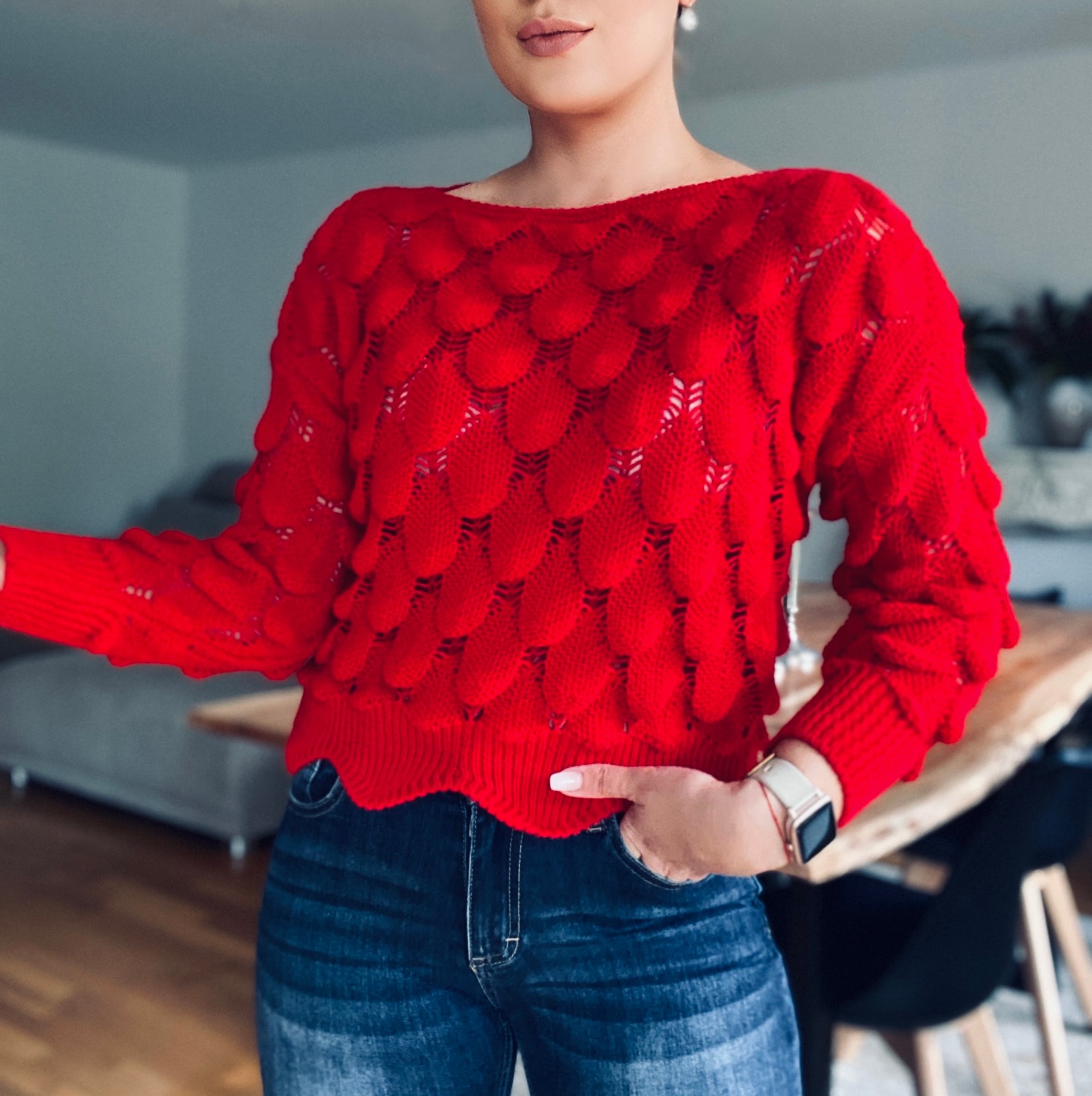 Strick -Pullover mit Fischschuppen -Optik